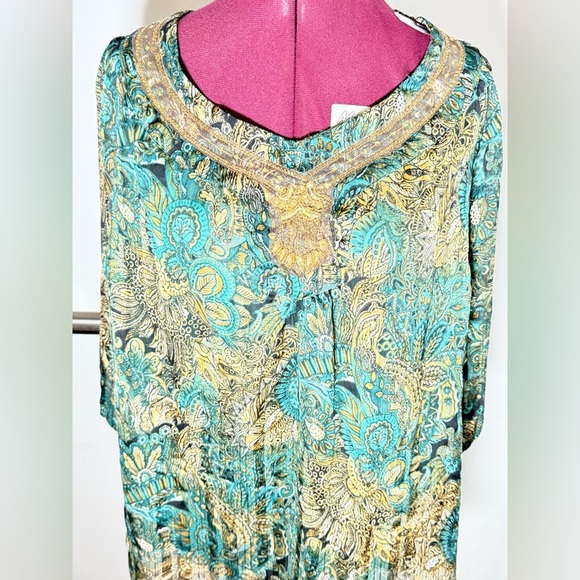 Sara Michelle Teal and Gold Floral Blouse - Picture 4 of 7